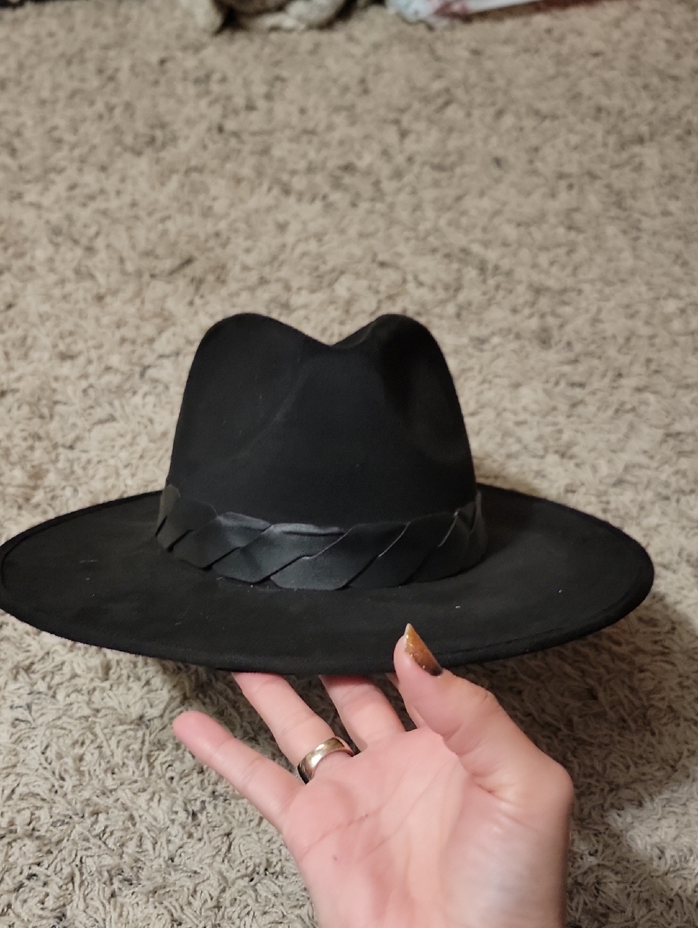 Classic Black Wide-Brim Fedora Hat
